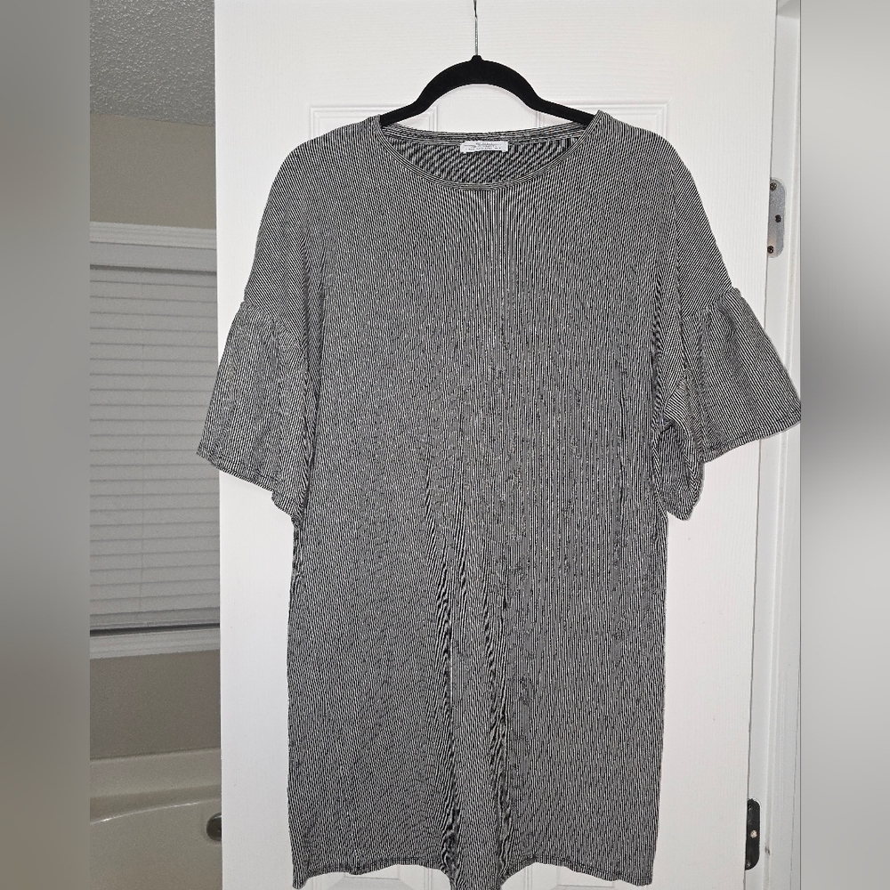 Zara Women's Striped Ruffle Sleeve Dress Size Small